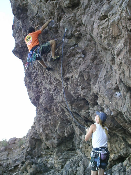 Scott Jones belaying me at the start of Well-disciplined Monkey