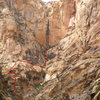 If approaching from the lower canyons go up the buttress on the left.  This may include some 4th class.
