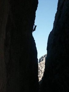 Jonathan climbing in the awesome Arrow Canyon.  Photo by Stacy Puzo