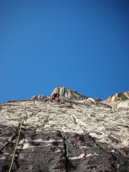 Sunset Slab direct variation.  Instead of belaying on the left ledge on the 2nd pitch, belay in a small scoop in the middle of the wall.  Wander up the slab for 2 more pitches and rejoin the regular route.