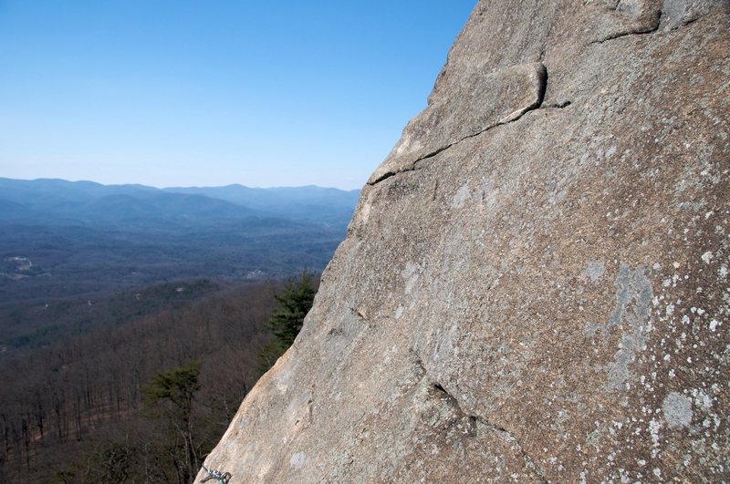 Looking north (or so) from the belay point at the top of the first pitch of #9.  You can see the end of the section of cable in the bottom of the pic.