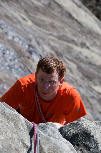 Jon finishing up the last little bit on top of the main overhang.  The cable is the Army cable that runs all the way to the top.