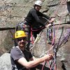 Ben Lyon and Ryan Howa at the gear belay at the top of P2