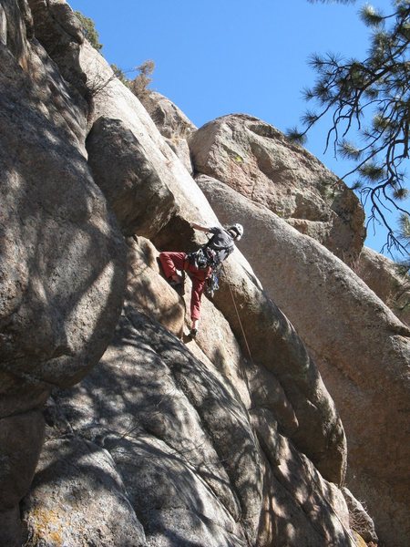The second crux is the overhang.<br>
<br>
Photo by Kenny Parker.