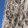 Moving up to the belay stance after the traverse on pitch 2. Be sure to run it up the crack a bit before placing pro to spare yourself drag and your second a serious whipper!