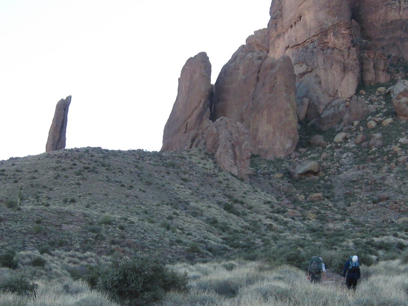 Approaching the Hand, on the left, and the Tower, on the right.