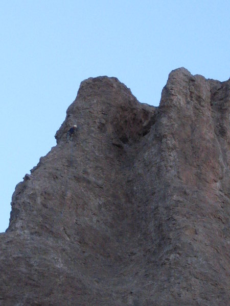 Jeff leading the second pitch. At this point, you either move right into the rotten gully, or out left onto the headwall.