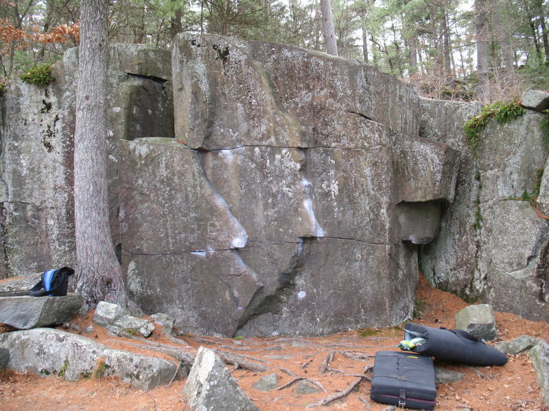 Mike's Boulders. Mike's Left/Right. OPJ to the right up under the roof.