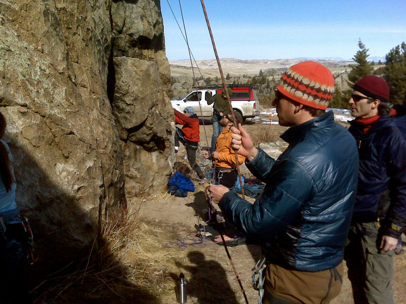 Belaying a series of sport routes in January.