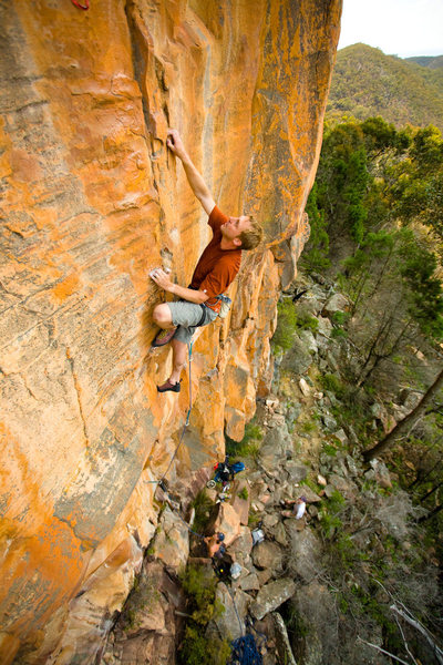 Me leading a new route "Shaken, Not stirred" (23**) at Redmans Bluff, The Grampians. Victoria. Photo: Neil Monteith