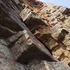 Looking up at second pitch of Easy Overhang.