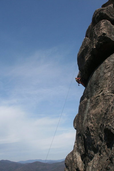 Renee raises the roof on the summit classic Pure Fun (5.7) Old Rag Mountain, Va.