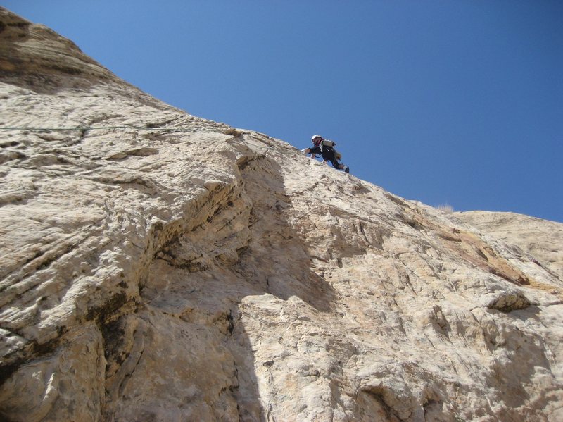 Paul on the final 5.9 pitch  . Photo Pat Moe