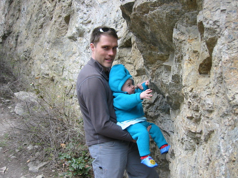 Calvin at the base of Minor Skirmish in Skaha, BC.