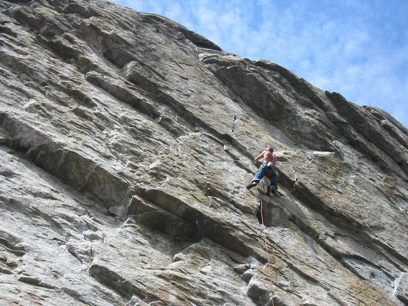 Unknown climber on <em>Doctor Megatrip</em> (I think) at the Doctor's Wall.