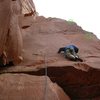 Starting pitch two.  Both bolts marked in boxes.  I backed off just above the second bolt.  Then Wyatt was able to on-sight the pitch along with Black Sun and Burning Inside on a very windy day.