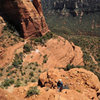 Dana Ikeda belaying from pitch 3