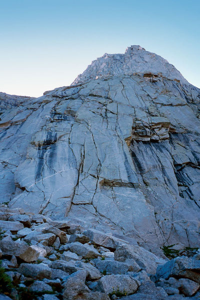 Start of route - parallel cracks or dihedral on the left.