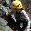 Amber approaching the 'Triumverate' belay ledge