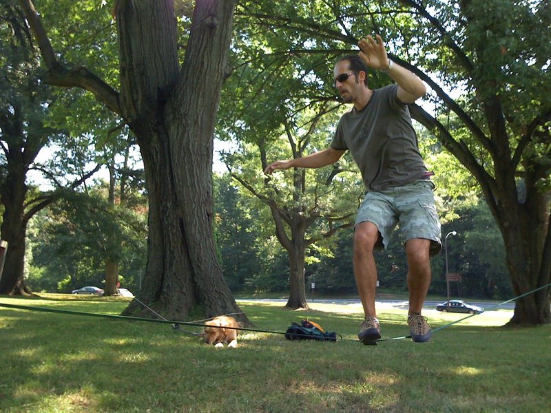 Slacklining in Rock Creek Park, Washington DC. 