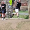 I play a lot of disc golf these days. This is me, and Peter Shive (9 Time World Champion). I was 5 strokes ahead of Peter at this point in the round. He looks like he's going to get serious.