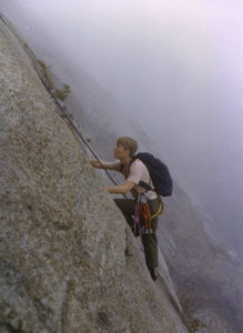 Tim Eubank climbing at Mt Yona, late 1970's. Photo John McMullen