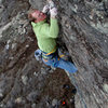 Brandon, through the crux<br>
March 2007, photo by Adam Peters.