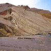 Looking up at the crux roof on p2 of Triassic Sands, having linked p1 and p2.