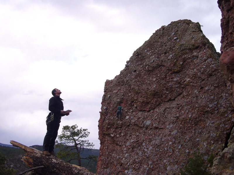 Unknown climber on the 5.9 between the arete(5.8) and 5.10+ on Super Slab. April 09'