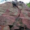 Another shot of someone leading HHG.  Here you can see the climber managed to find a placement to protect the lower moves.  I removed this piece and found it to be not quite super bomber but OK smaller wire.