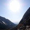 View down Little Cottonwood Canyon from the start of the second pitch.