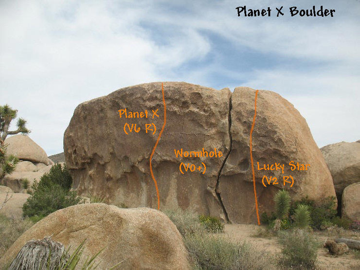 Photo/topo for Planet X Boulder, Joshua Tree. 