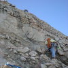 Chickenhead hiking on running belay around pitch 4