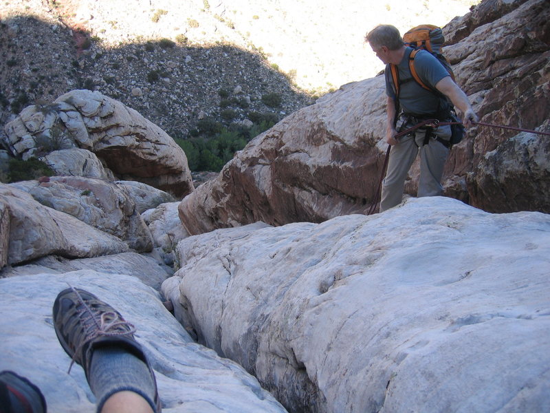 Our 3rd rappel.  I think this can also be downclimbed.