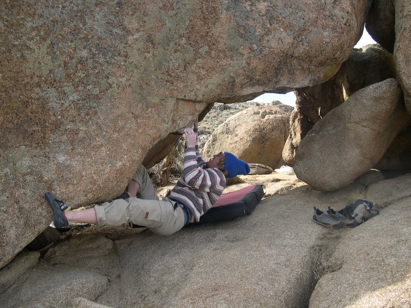 Jon Scott on the Donkey Head boulder, that also has another name I can't remember.