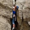 Juile on the crux section of Warm up Crack.