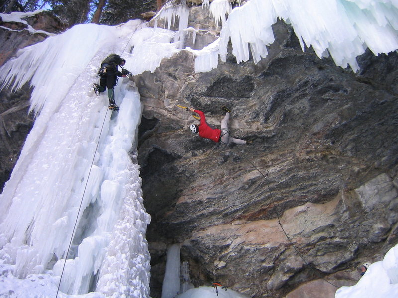 Rich Purnell climbing in the Belfry, Vail.