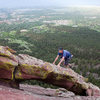 Mike crossing the arch on the SE Arete of the Second Flatiron.