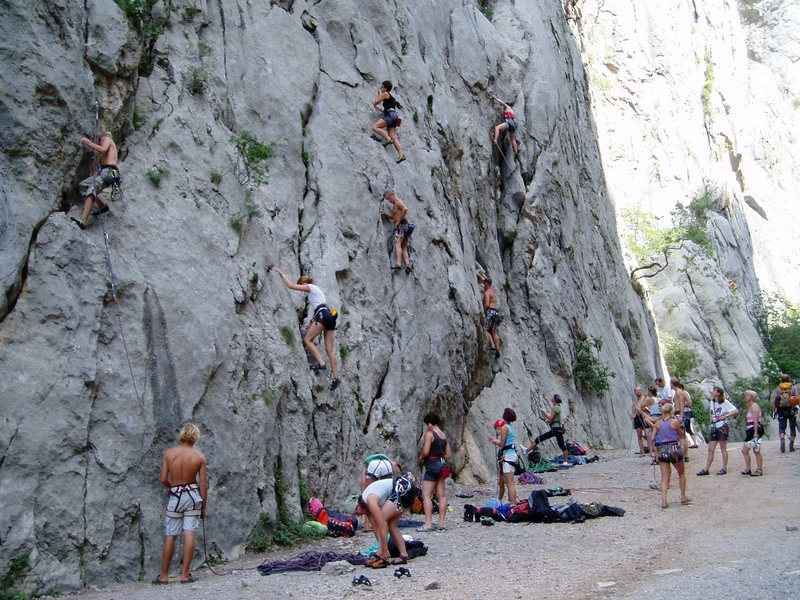 Weekend scene in Paklenica. And you thought Boulder canyon was crowded.  