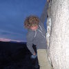 Adam seshing the Grey Lightning boulder.