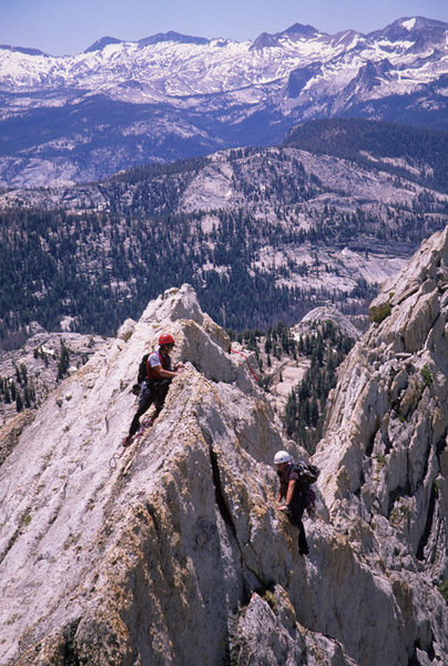 Lisa Pritchett and Joan Bertini on Matthes Crest 5.6, Yosemite National Park, California.