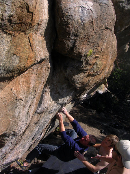 Jim Hausmann feeling "Exposed In Darkness."  The Subterranean Wall, Alderfer/Three Sisters, Colorado.