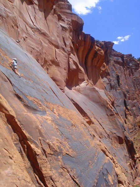 Ice Cream Parlor slab with Kane Creek Canyon in the background.