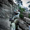 Justin Hausmann smoking the F.A. of the "Haus Rail."  Three Sister Park, Colorado.