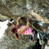 Rachel powering through one of the many bouldery lines at the Pulse  