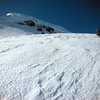 Climbing towards the serac wall on the lower North Ridge.