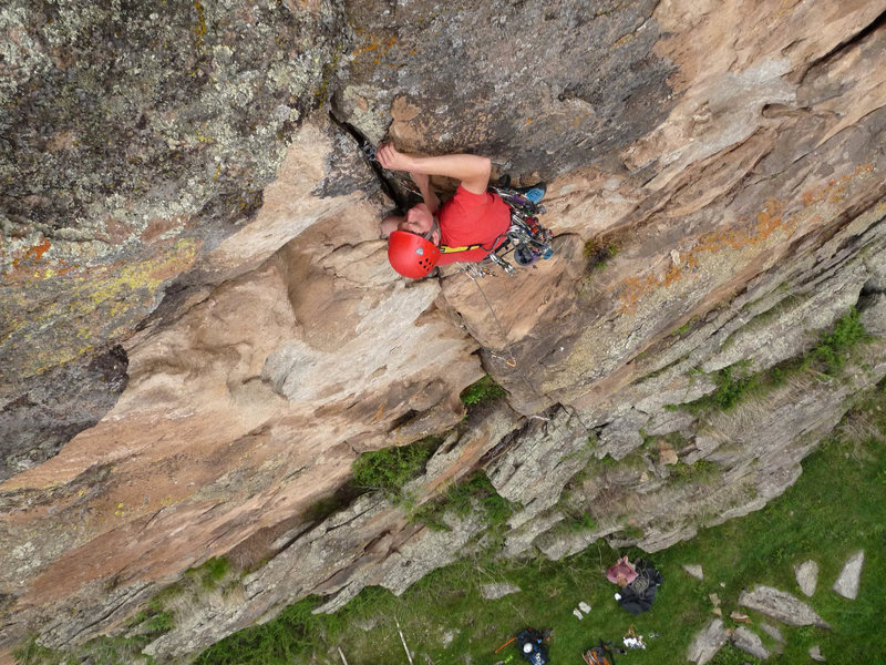 Good jugs on the wall next and a solid crack for gear make this a fun, moderate, gear-protected route.