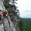 Tanya passes scary detached block on pitch 2 of Annie Oh! Fantastic climb. One of the best at this grade at the Gunks.<br>
<br>
This is the block that fell in November of 2012.