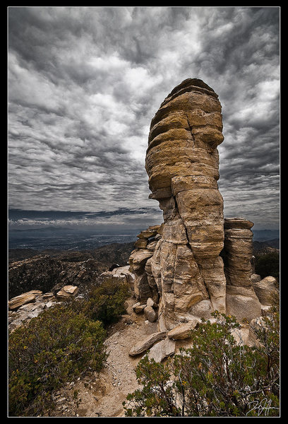 Hitchcock Pinnacle, the North Face (.7) is on the face, the East Face (.10a) goes up through the roof on the left.<br>
<br>
flickr.com/thedan86