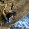 Peihua Wu on Cunning Linguist, 5.10d, at the Cathouse, Long Dong, Taiwan.